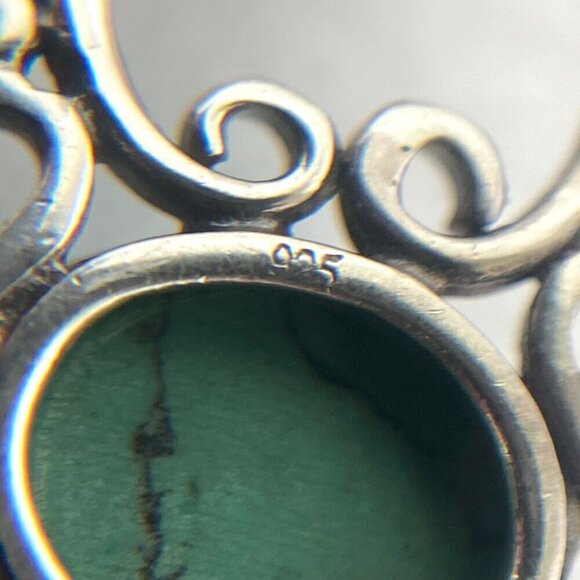 Sterling Silver 925 Scrollwork Turquoise Cabochon Pendant Necklace 16"-18" Chain - Picture 7 of 16